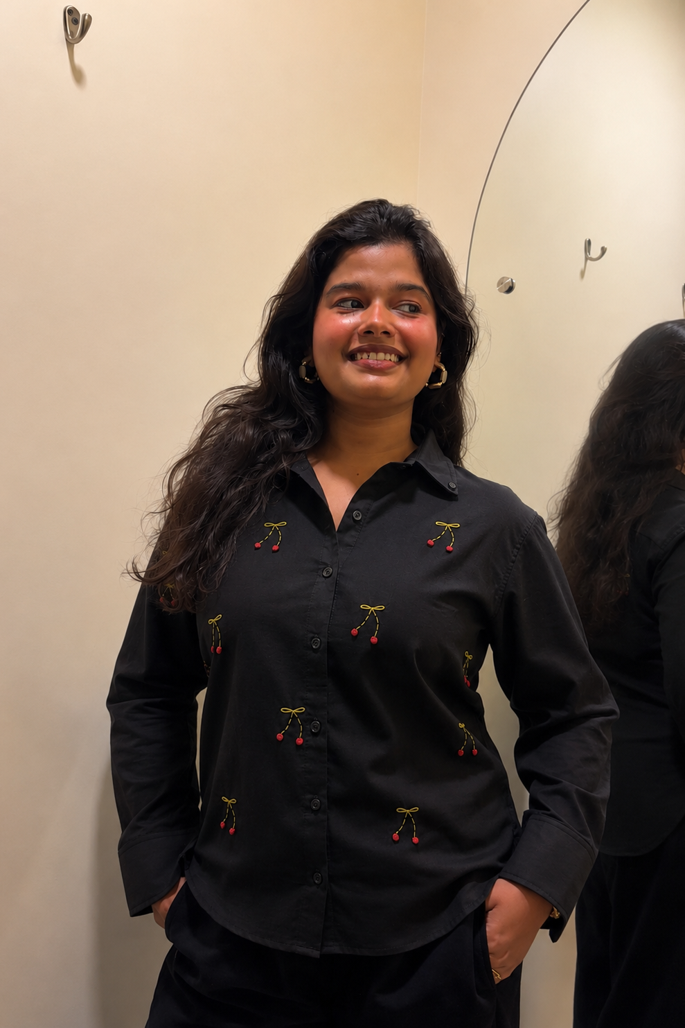 Cherry Bow ( Hand Embroidered shirt)