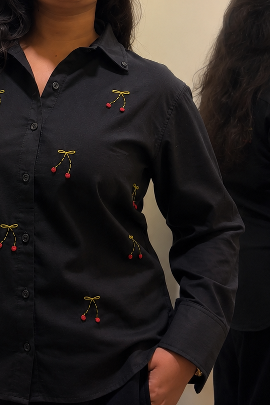 Cherry Bow ( Hand Embroidered shirt)