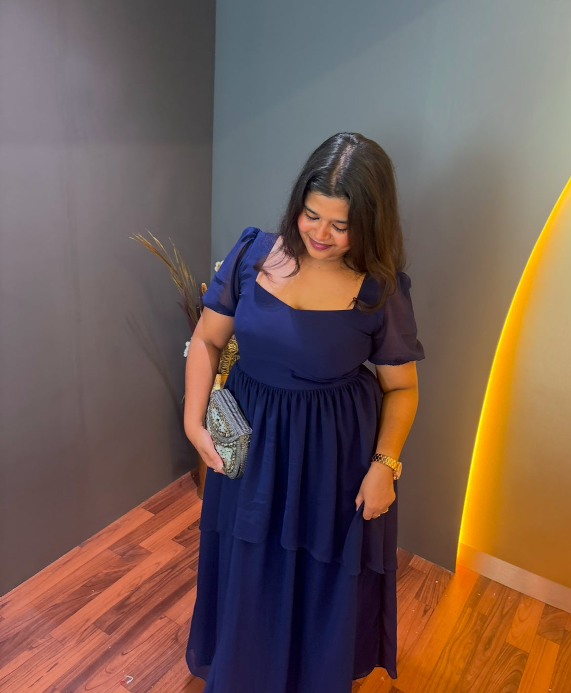 Diamond dress with sleeves(blue)