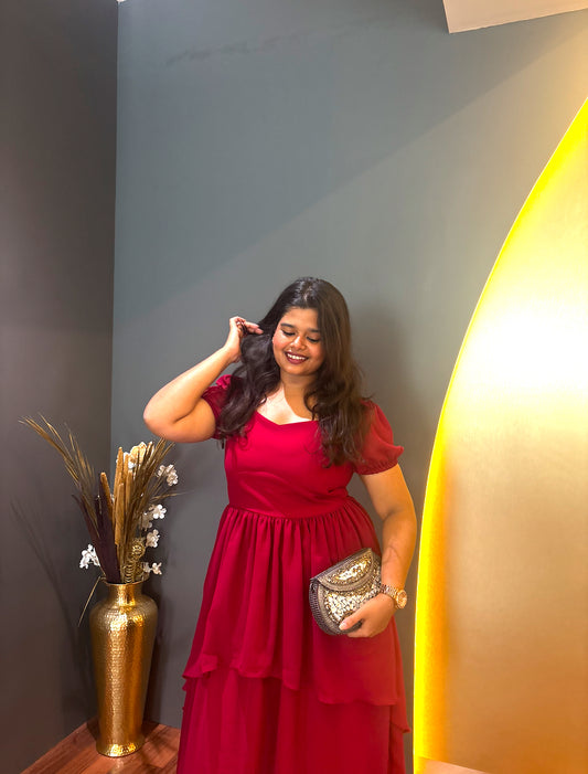Diamond Dress with sleeves(Red)