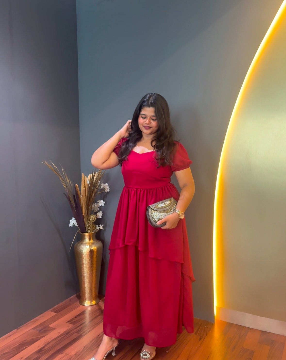Diamond Dress with sleeves(Red)