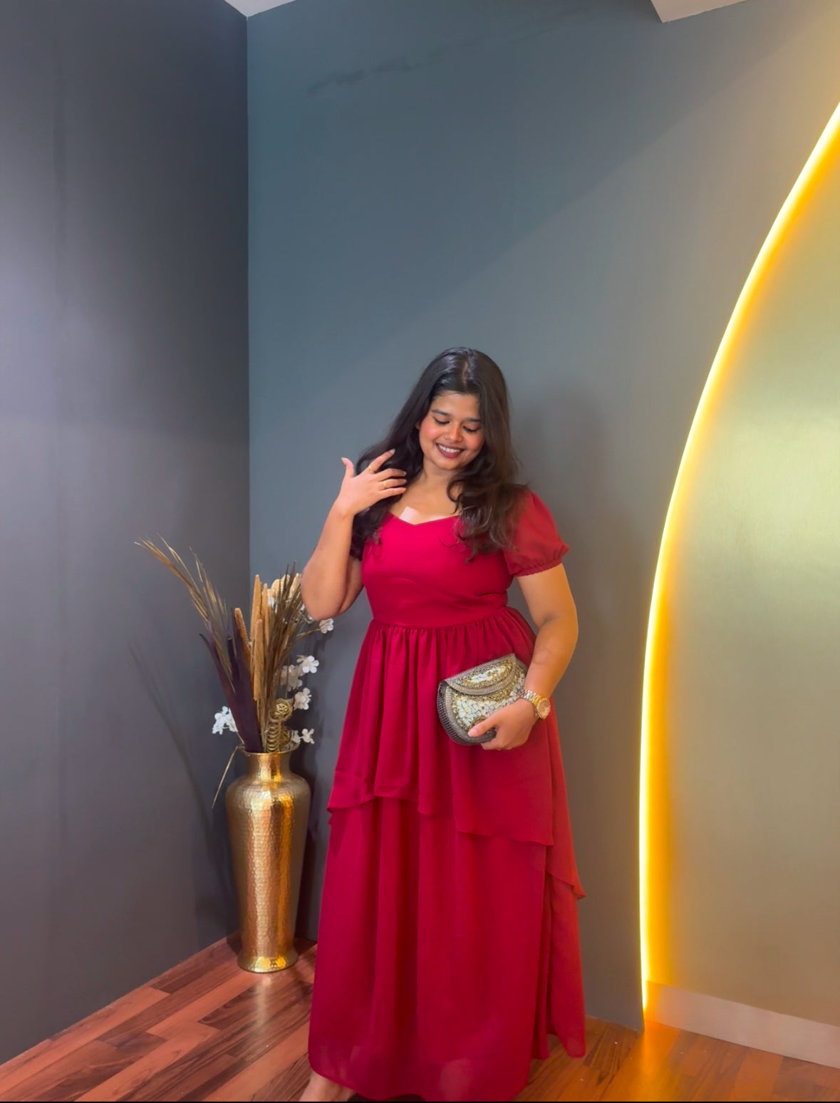 Diamond Dress with sleeves(Red)