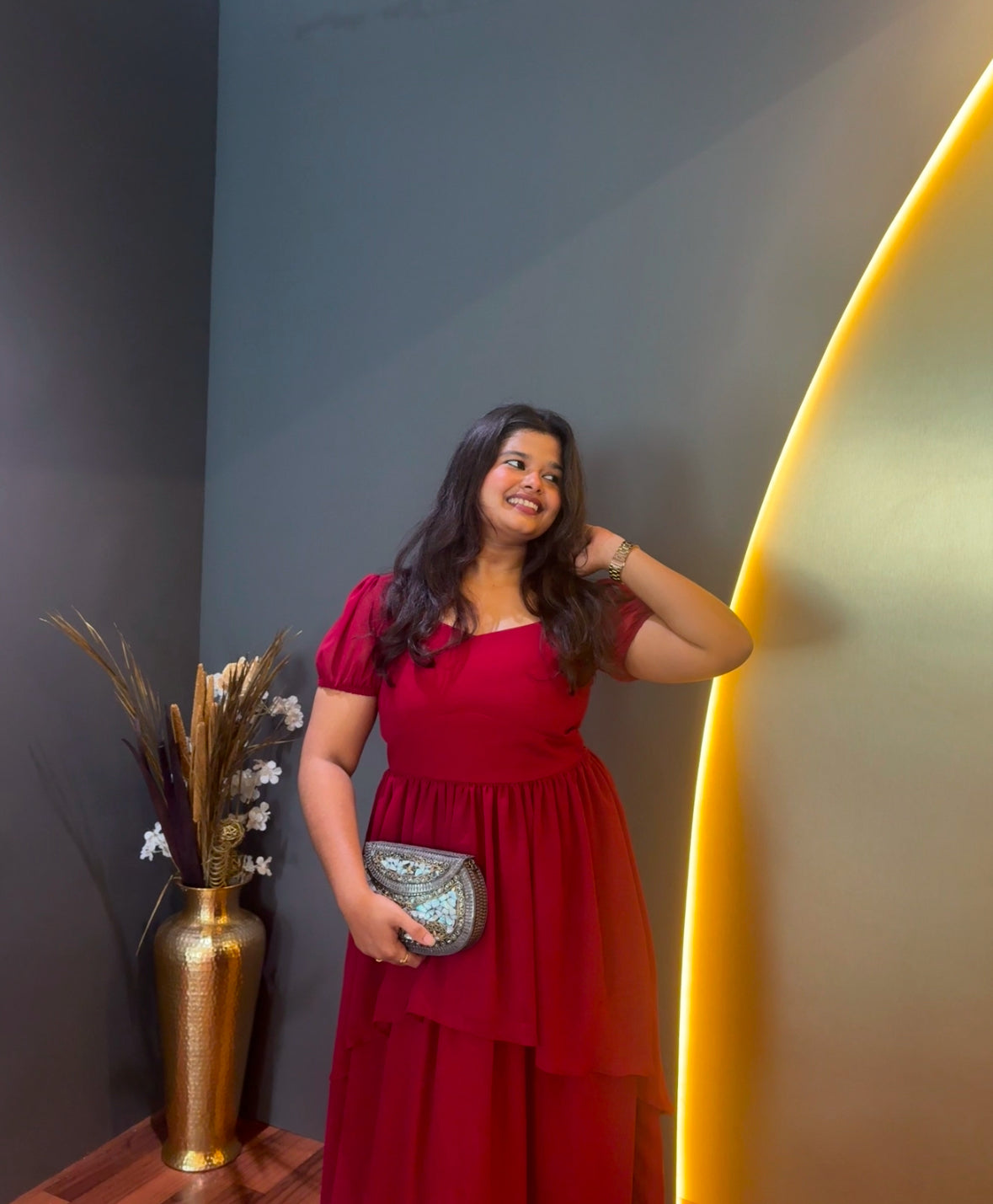 Diamond Dress with sleeves(Red)